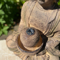 AllPondSolutions meditating Buddha solar water feature with LED lights
