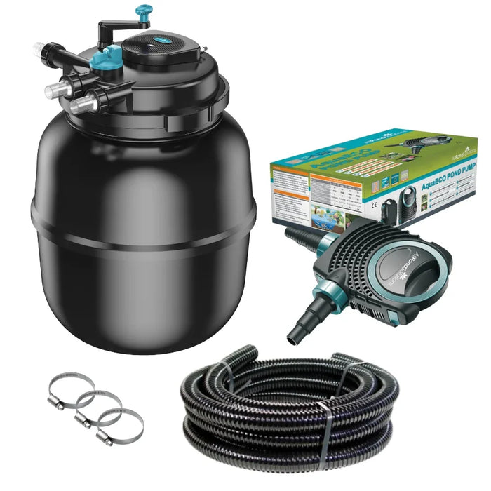 50,000L Pressurised Pond Filter Kit with 55W UV, AquaECO-14000 Pump & Hose - PFC-50000-KIT