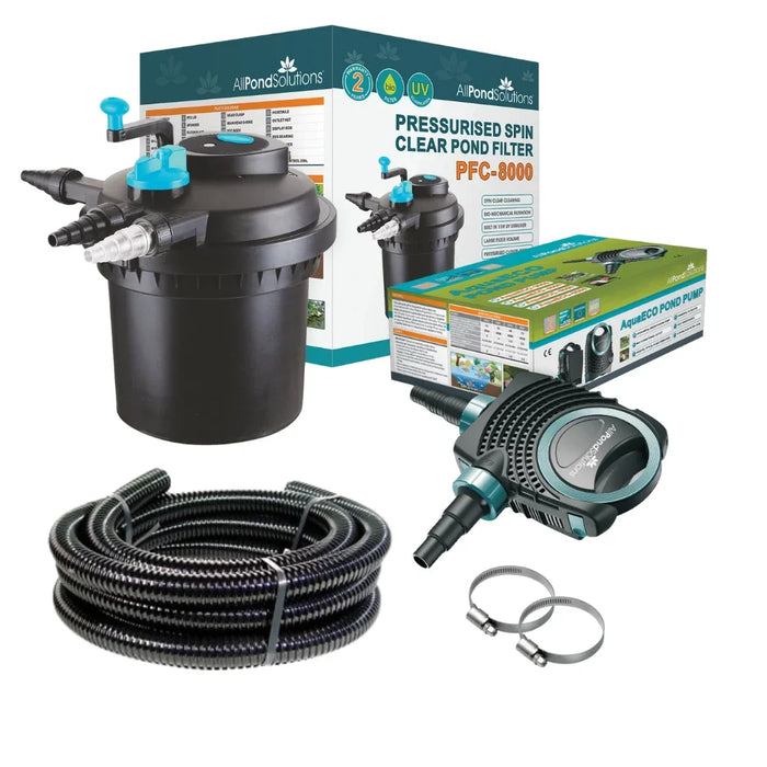 8,000L Pressurised Pond Filter Kit with 11W UV, AquaECO-4500 Pump & Hose - PFC-8000-ECOKIT