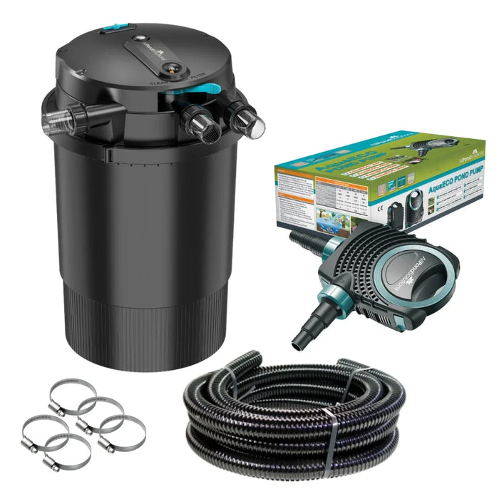 30,000L Auto Cleaning Koi Pressurised Pond Filter Kit with UV Timer, AquaECO-12000 Pump & Hose - PRO-30000-KIT