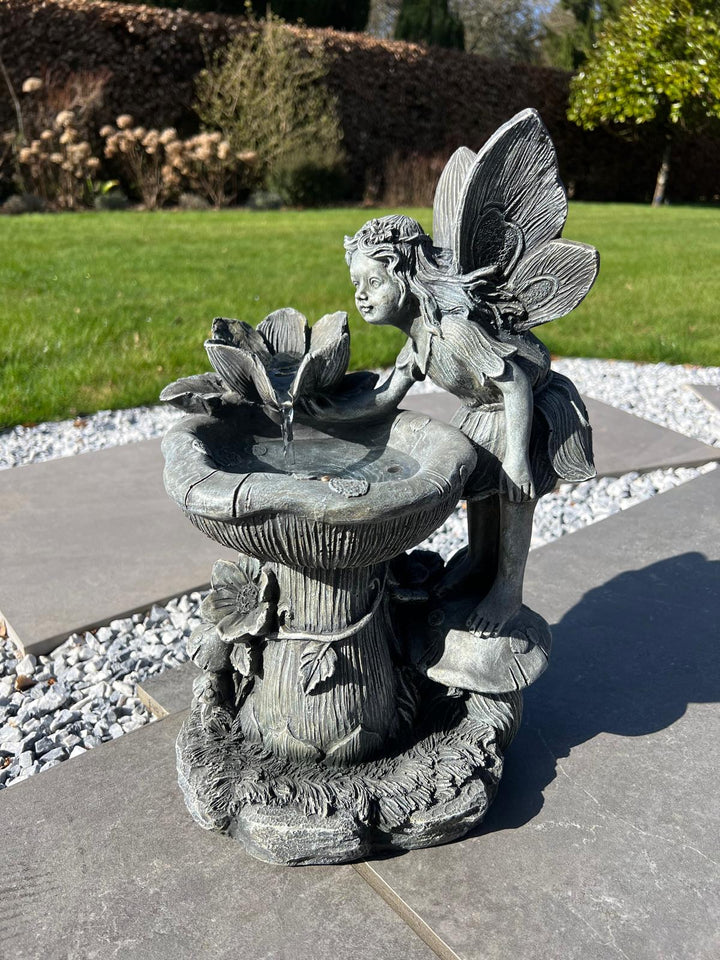 Solar-Powered Fairy and Water Lily Water Feature with LED – 30 × 23 × 43 cm