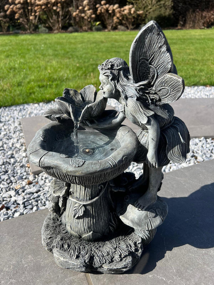 Solar-Powered Fairy and Water Lily Water Feature with LED - 30 x 23 x 43 cm