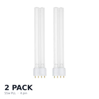 Two 55w PLL 4-pin UV replacement bulbs supplied as a twin pack for pond and aquarium UV sterilisers