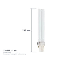 11w PLS UV bulb twin pack - 2 pin lamps, 235mm overall length