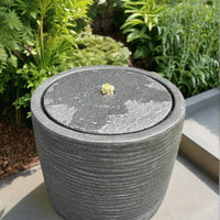 AllPondSolutions round plug-powered water feature, dark grey, with LED lights, 36x36x28cm
