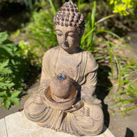 AllPondSolutions meditating Buddha solar water feature with LED lights