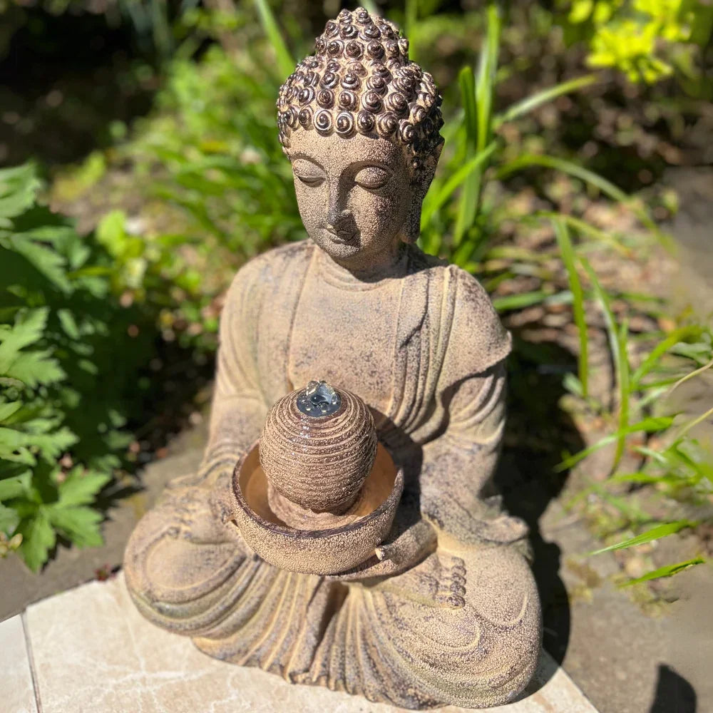 AllPondSolutions meditating Buddha solar water feature with LED lights