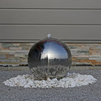 AllPondSolutions 35cm Stainless Steel Sphere Garden Water Feature with LED Light