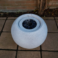 AllPondSolutions round stone solar water fountain, light grey