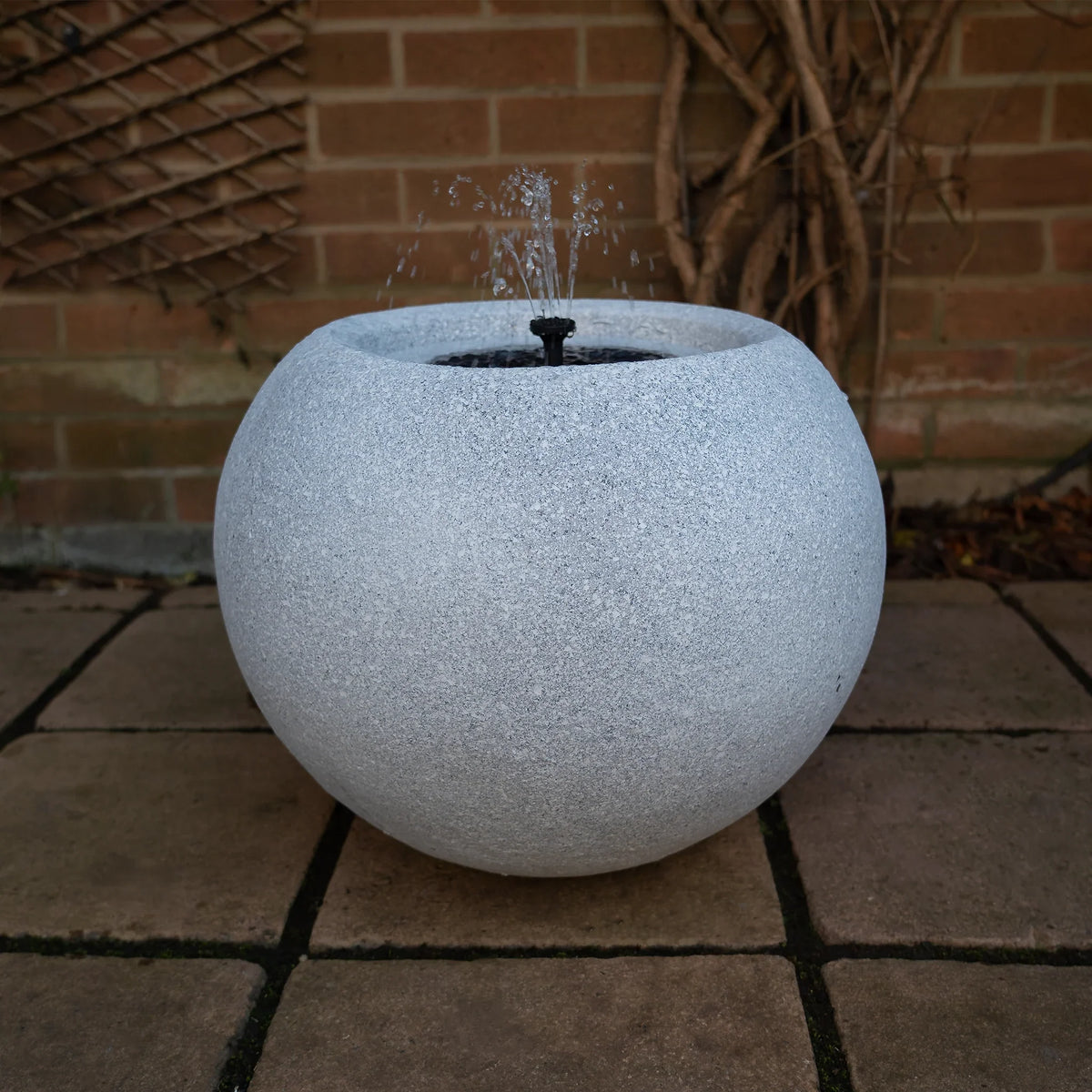 AllPondSolutions round stone solar water fountain, light grey