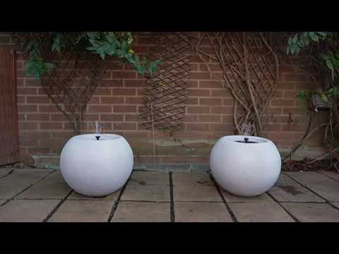 Round Stone Solar Water Feature / Fountain - Light Grey