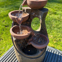 5 Bowl Tier Water Feature with LED Lights - Solar Powered 23.5x21x42cm - AllPondSolutions