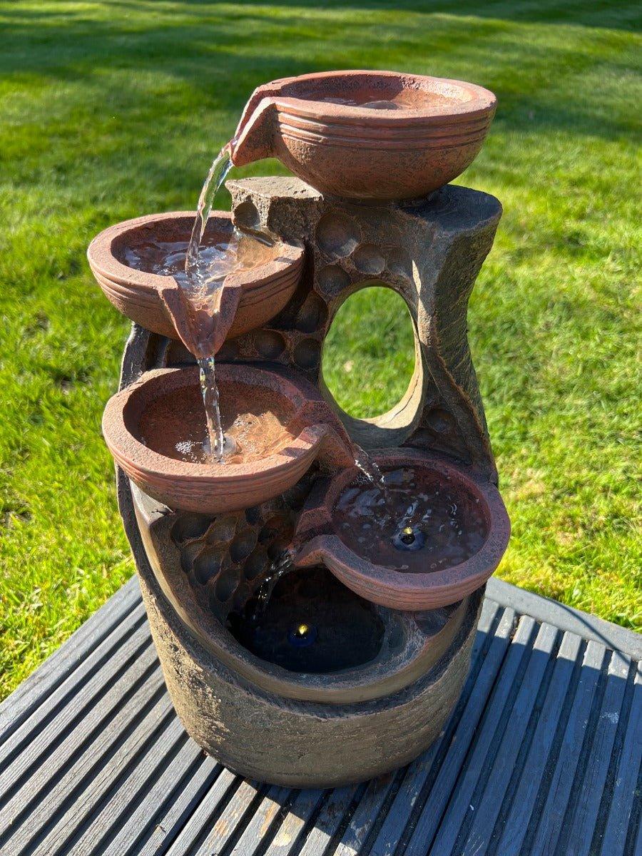5 Bowl Tier Water Feature with LED Lights - Solar Powered 23.5x21x42cm - AllPondSolutions