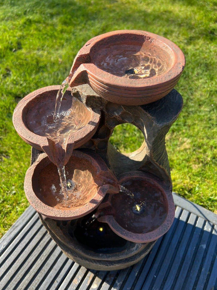 5 Bowl Tier Water Feature with LED Lights - Solar Powered 23.5x21x42cm - AllPondSolutions