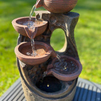 5 Bowl Tier Water Feature with LED Lights - Solar Powered 23.5x21x42cm - AllPondSolutions