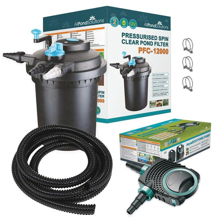 12,000L Pressurised Pond Filter Kit with 11W UV, AquaECO-8000 Pump & Hose - PFC-12000-ECOKIT