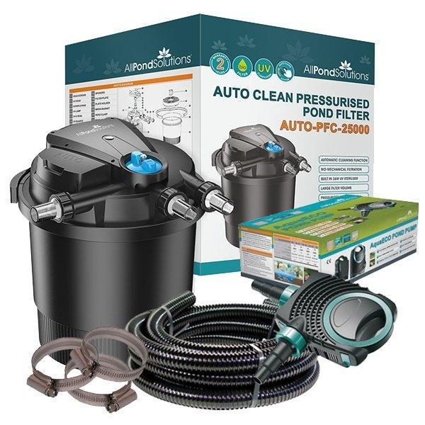 25,000L Auto Cleaning Pressurised Pond Filter Kit with 36W UV, AquaECO-12000 Pump & Hose - AUTO-PFC-25000-KIT