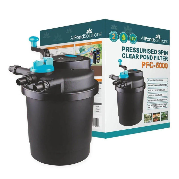 5,000L Pressurised Pond Filter with 11W UV Clarifier - Easy Clean PFC-5000