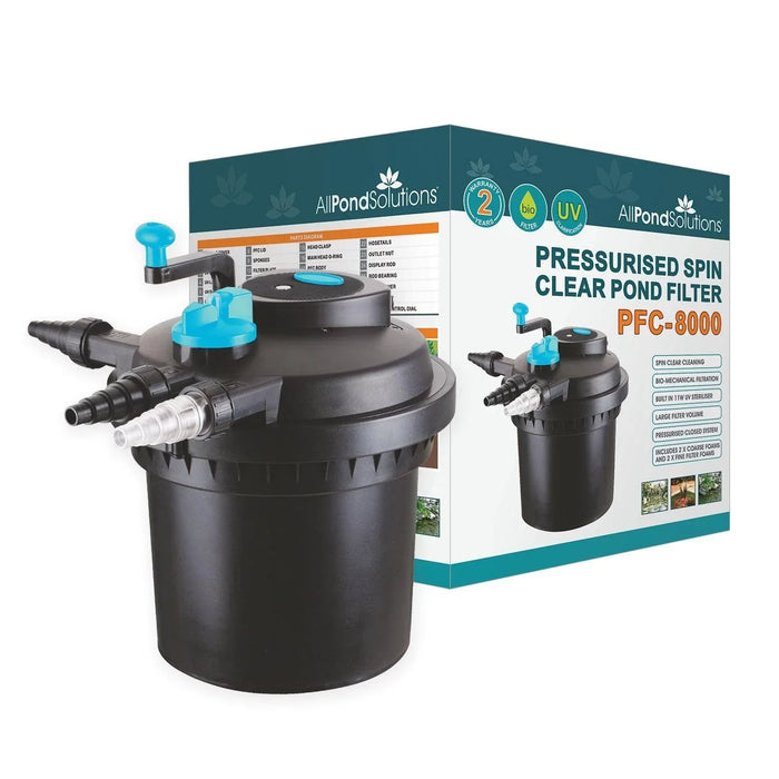 8,000L Pressurised Pond Filter with 11W UV Clarifier - Easy Clean PFC-8000
