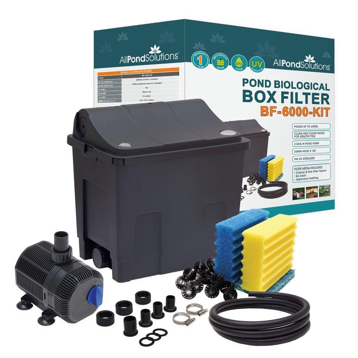 AllPondSolutions BF-6000+ pond box filter kit with 9W UV and pump