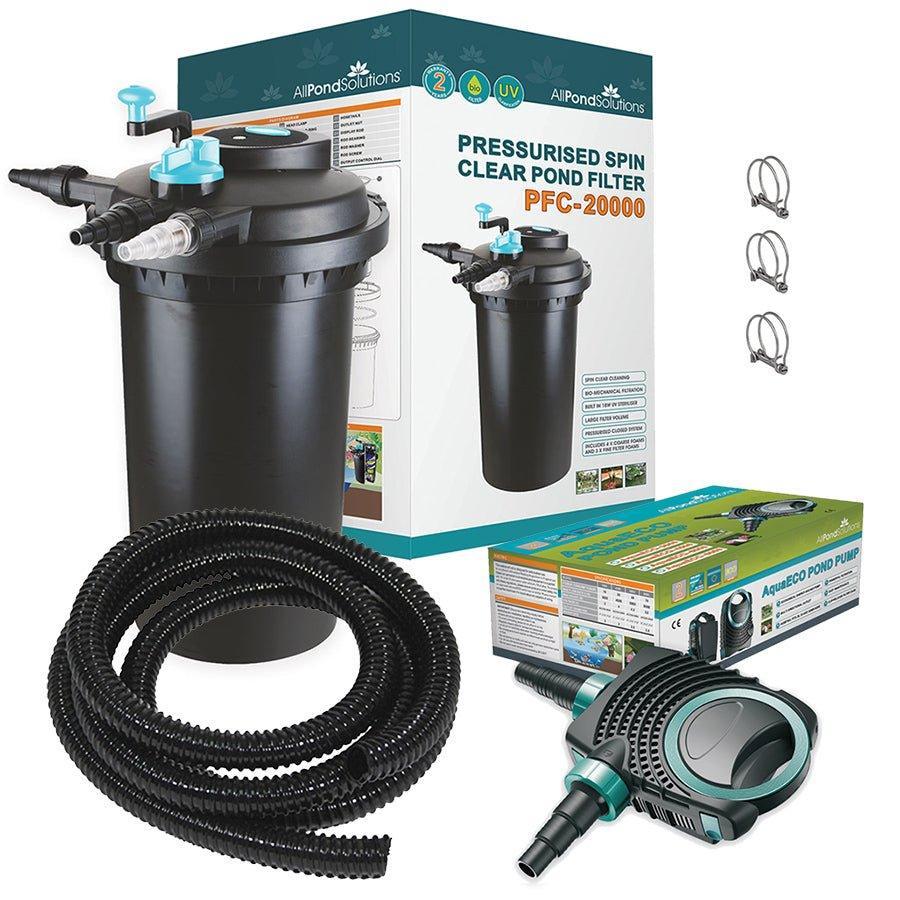 AllPondSolutions PFC-20000 pressurised pond filter kit with 18W UV and AquaECO-10000 pump