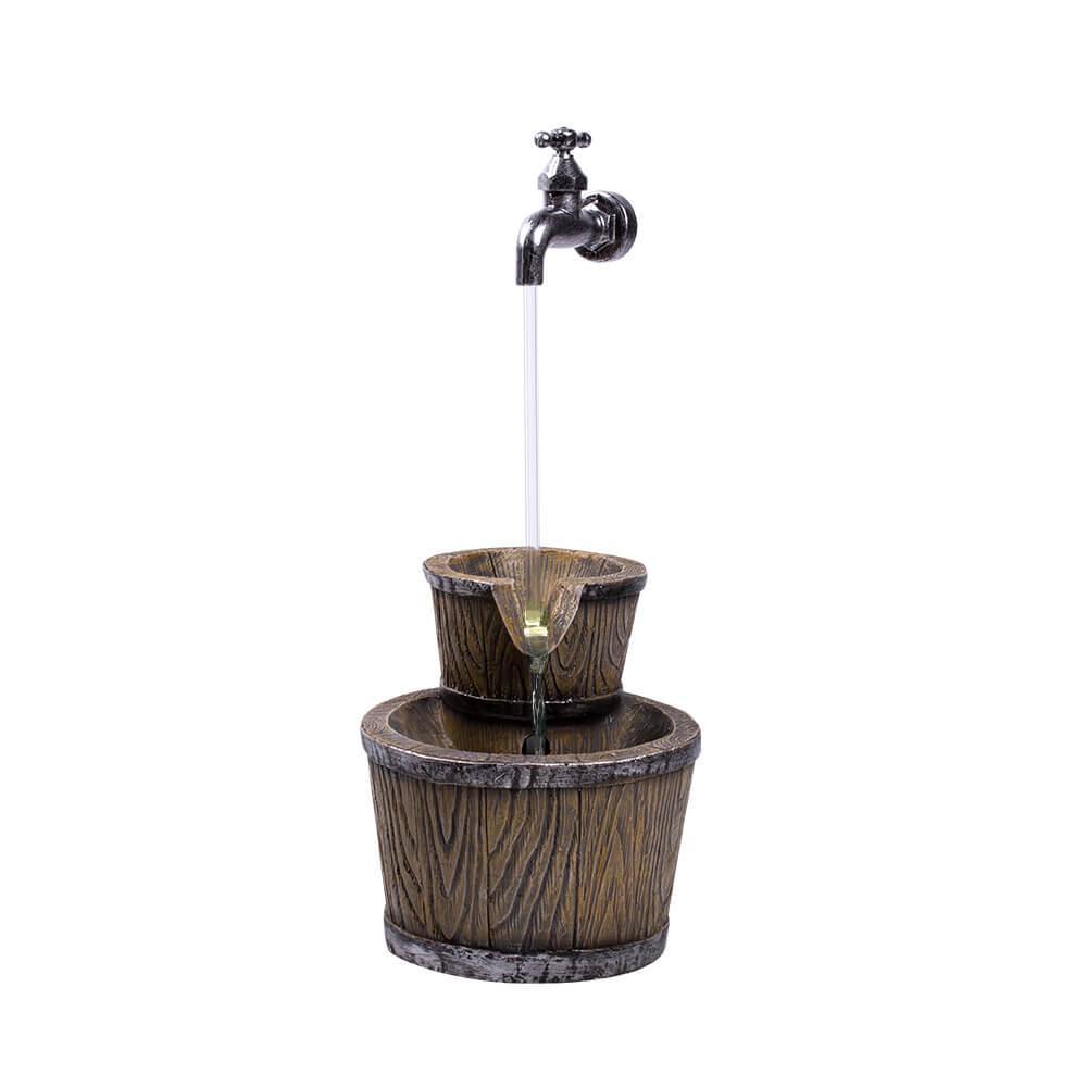 AllPondSolutions floating tap and barrel water feature with LED light