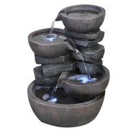 AllPondSolutions four-tier cascading bowl water feature with LED light