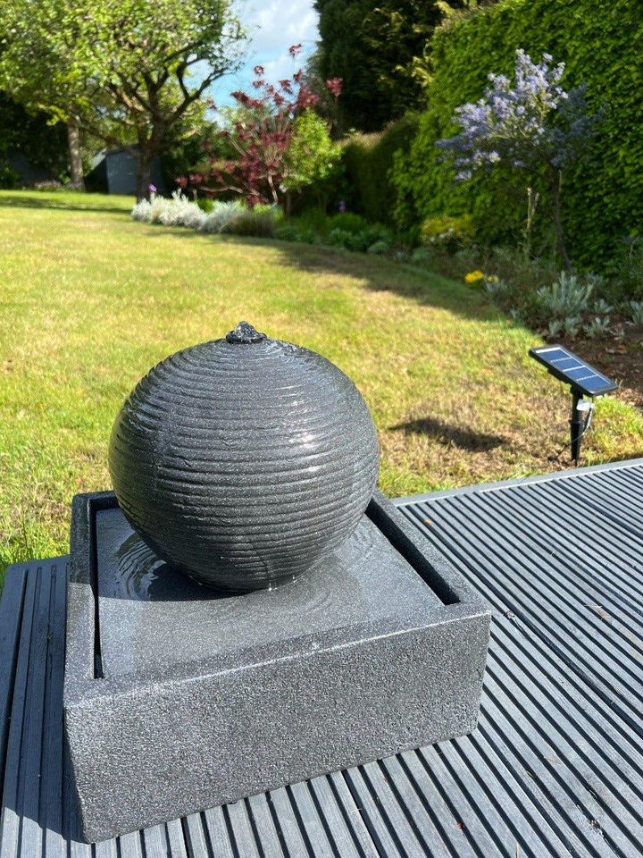 Globe On Plate Box Water Feature with LED Lights - Solar Panel 37x37x37 - AllPondSolutions