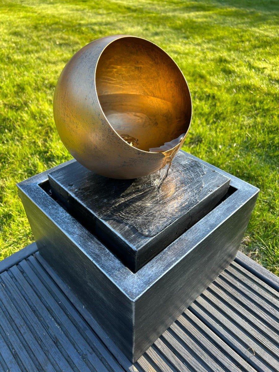 Golden Globe Box Light Water Feature with LED Lights - Solar Powered 29x29x40cm - AllPondSolutions