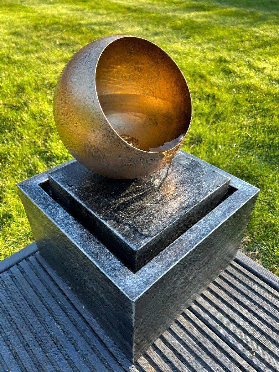 AllPondSolutions golden globe box solar water feature with LED light