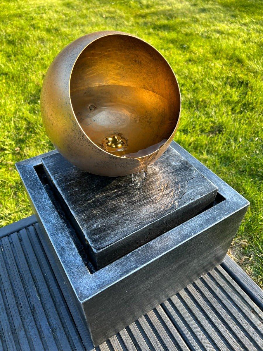 Golden Globe Box Light Water Feature with LED Lights - Solar Powered 29x29x40cm - AllPondSolutions