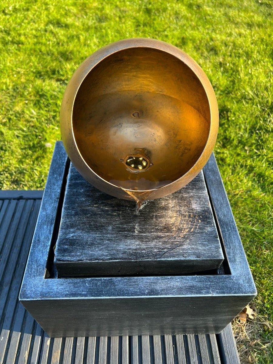 Golden Globe Box Light Water Feature with LED Lights - Solar Powered 29x29x40cm - AllPondSolutions