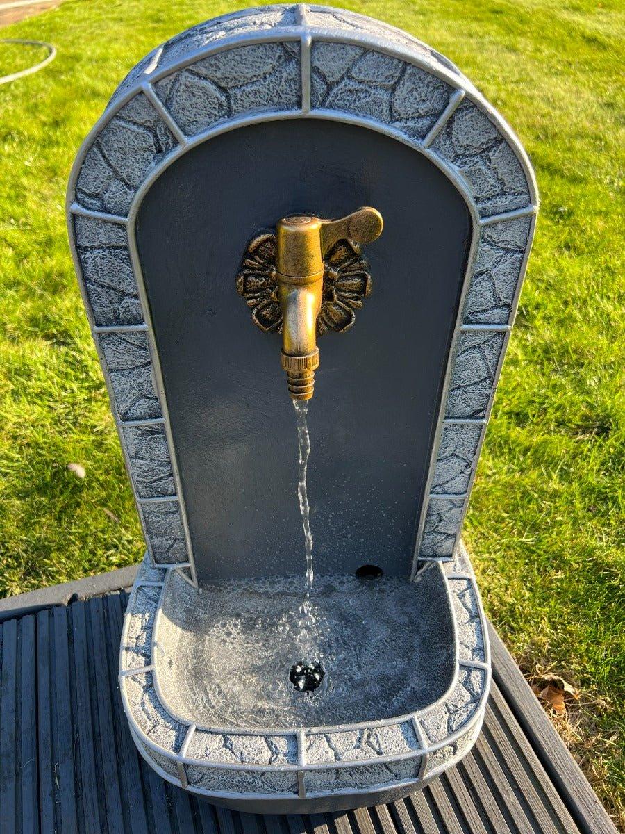 Marble Look Drinking Tap Water Feature with LED Lights - Solar Powered 31.5x26x57.5cm - AllPondSolutions
