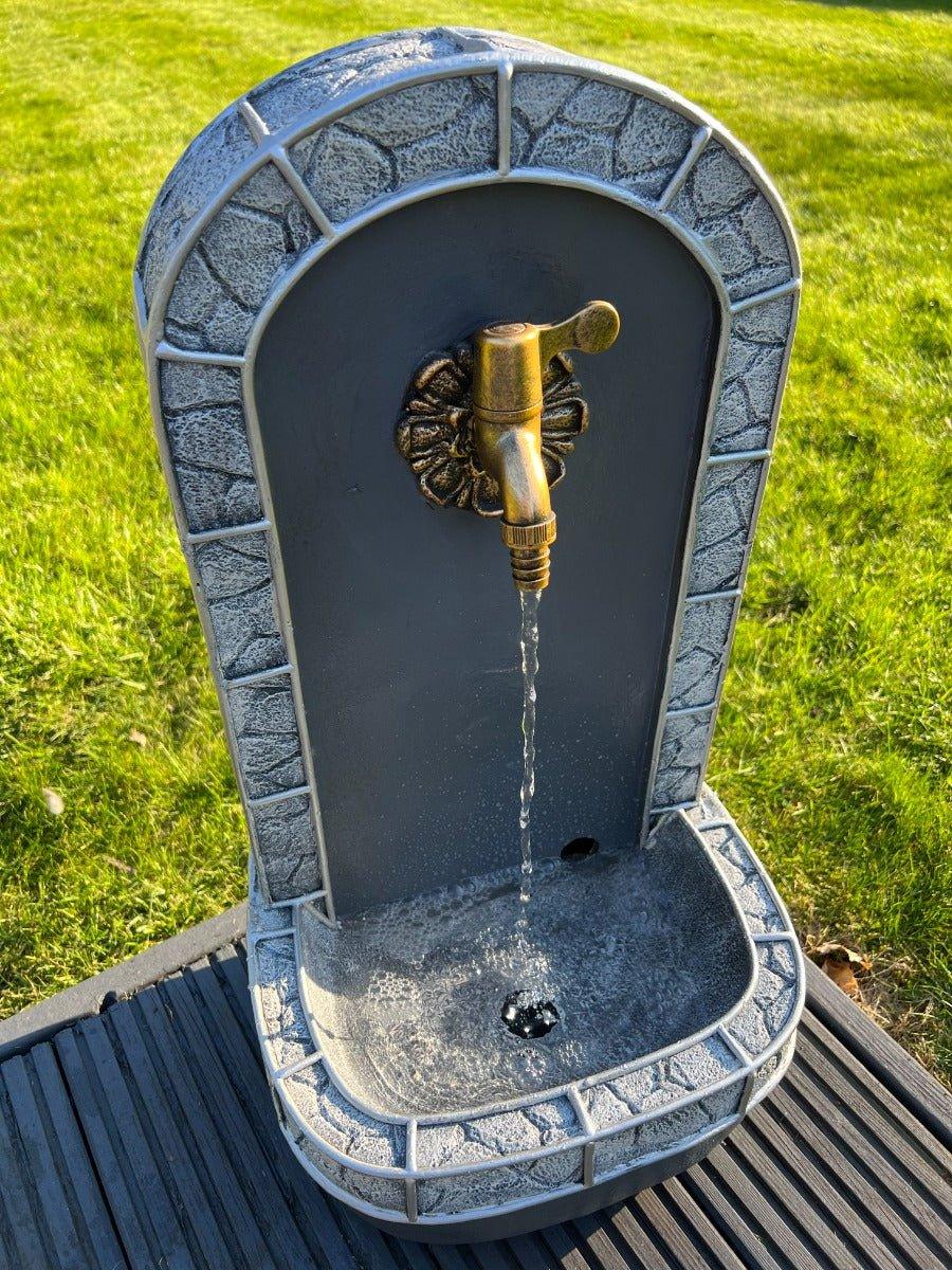 Marble Look Drinking Tap Water Feature with LED Lights - Solar Powered 31.5x26x57.5cm - AllPondSolutions