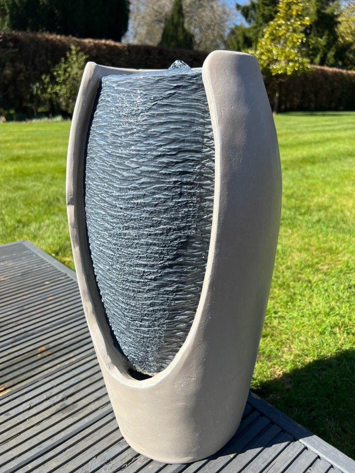 Open Vase White/Grey Water Feature with LED Lights - Solar Powered 27x25x50cm - AllPondSolutions
