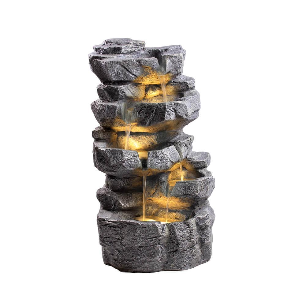 AllPondSolutions rock cascade water feature with LED lights