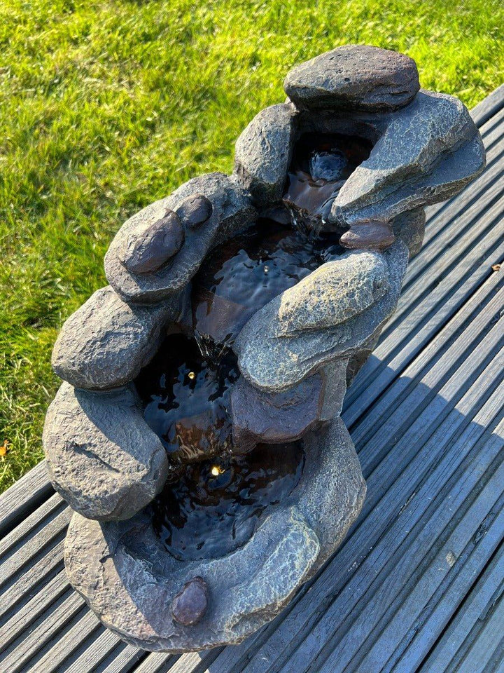 Rock Waterfall Water Feature with LED Lights - Solar Powered 45x23x24.5cm - AllPondSolutions