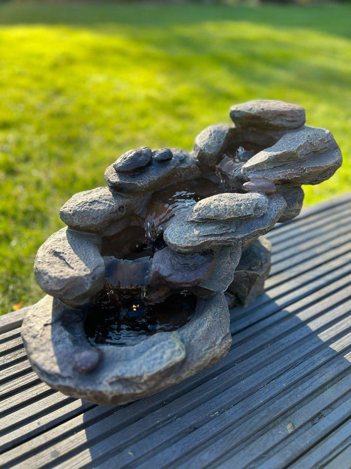 Rock Waterfall Water Feature with LED Lights - Solar Powered 45x23x24.5cm - AllPondSolutions