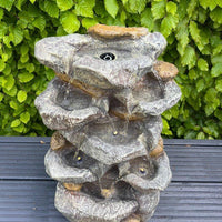 AllPondSolutions rock waterfall 7-bowl solar water feature with LED lights