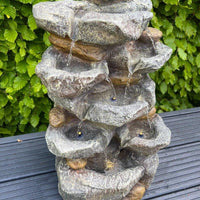 AllPondSolutions rock waterfall 7-bowl solar water feature with LED lights