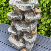 AllPondSolutions rock waterfall 7-bowl solar water feature with LED lights