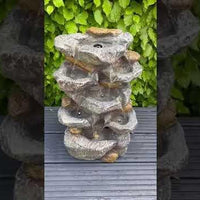 AllPondSolutions rock waterfall 7-bowl solar water feature with LED lights