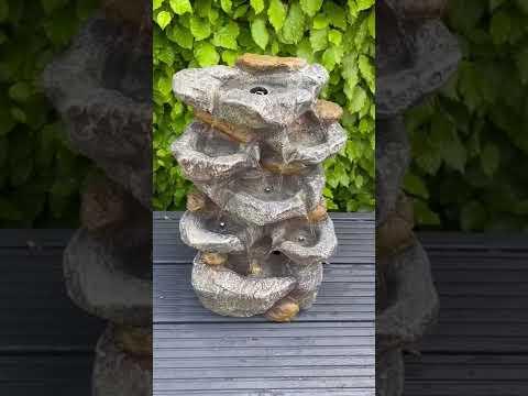 Rock Waterfall x 7 Water Bowls with LED Lights - Solar Panel 46x32x26 - AllPondSolutions