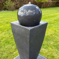 AllPondSolutions round ball on vase solar water feature, dark grey, with LED lights
