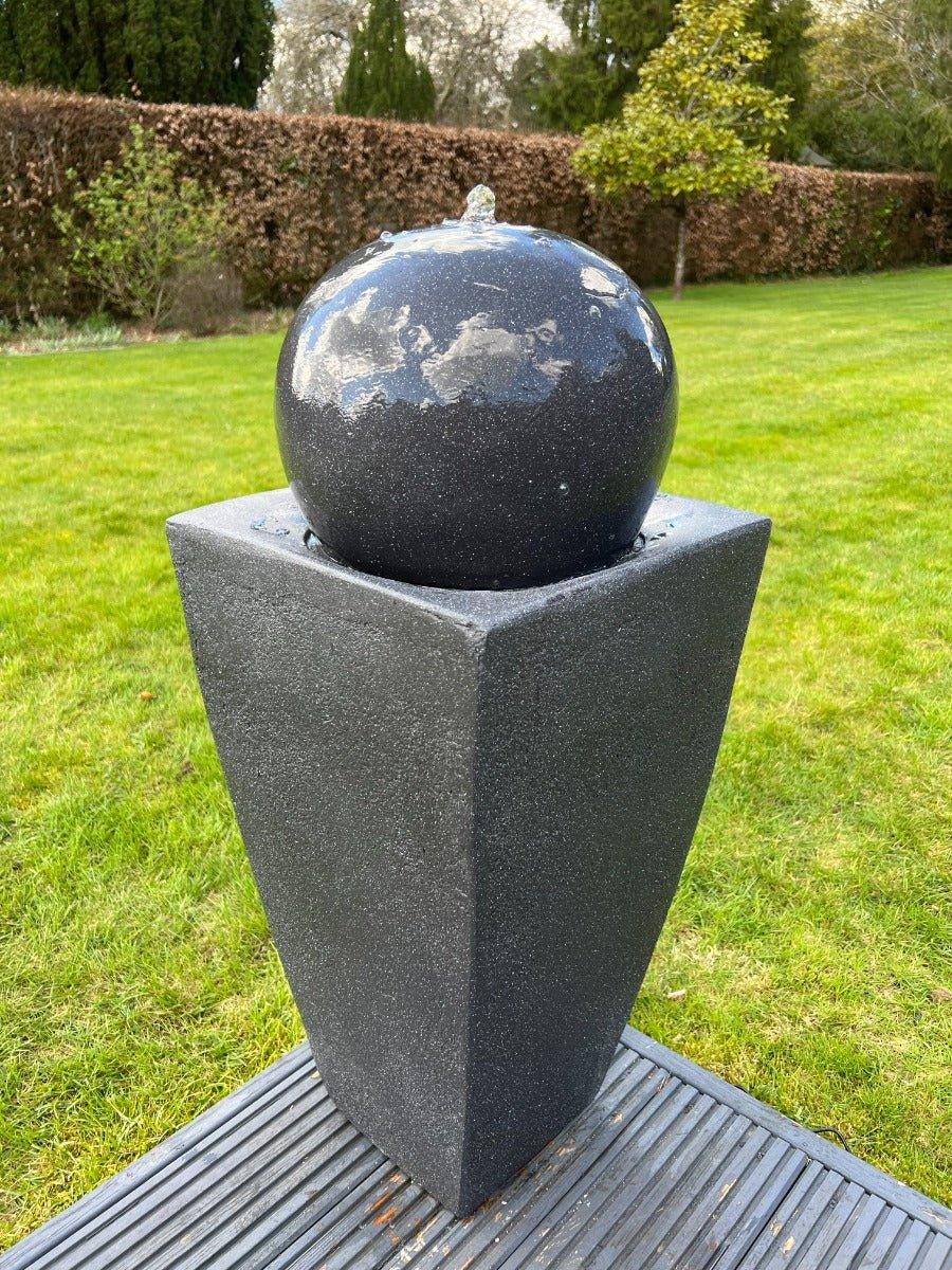 Round Ball On Vase Feature with LED Lights in Dark Grey - Solar Panel 84x33x33 - AllPondSolutions