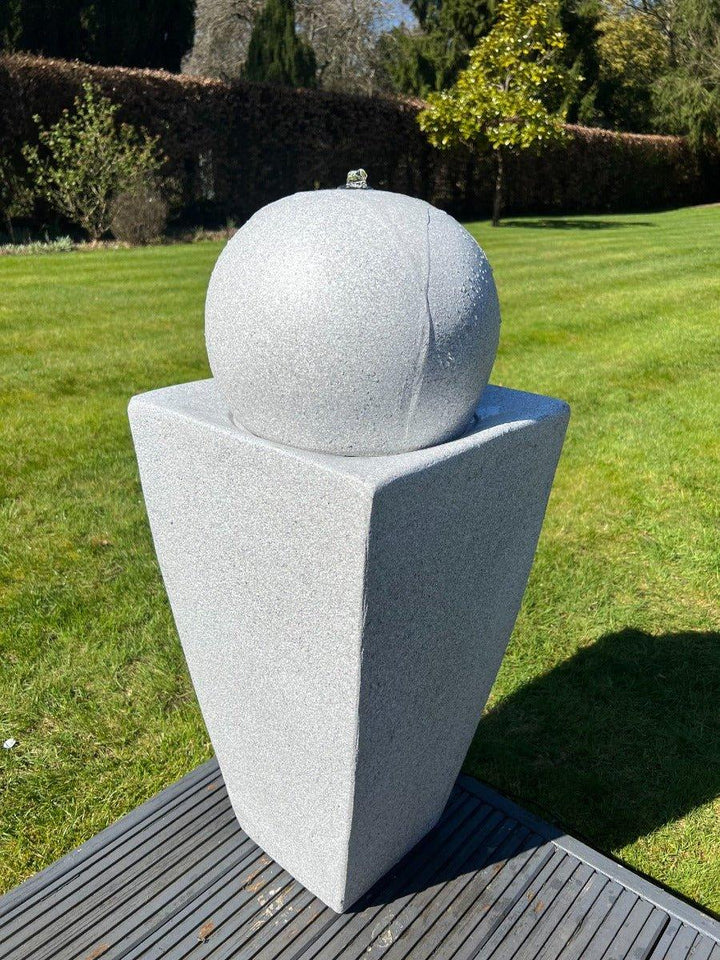 Round Ball On Vase Feature with LED Lights in Full White - Solar Panel 84x33x33 - AllPondSolutions