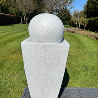 AllPondSolutions round ball on vase solar water feature, white, with LED lights