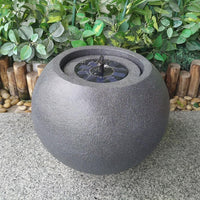 AllPondSolutions round stone solar water fountain, dark grey
