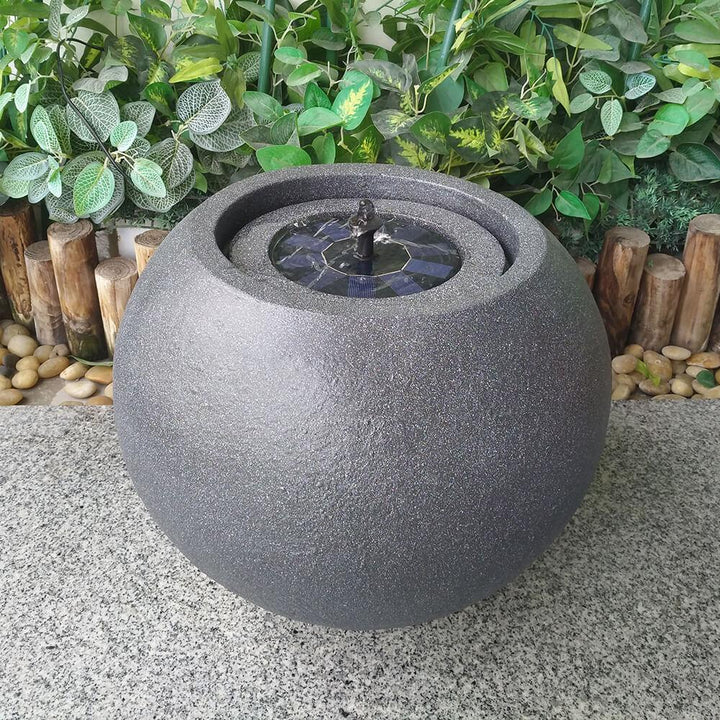 Round Stone Solar Water Feature / Fountain - Dark Grey - AllPondSolutions