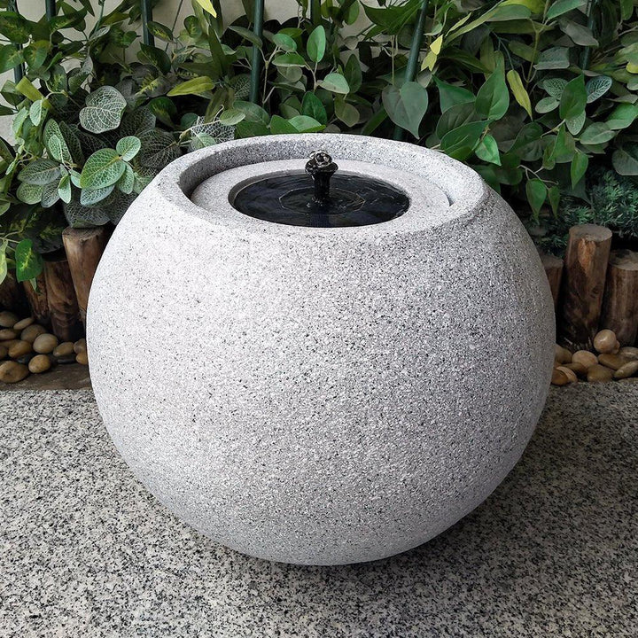 Round Stone Solar Water Feature / Fountain - Light Grey - AllPondSolutions